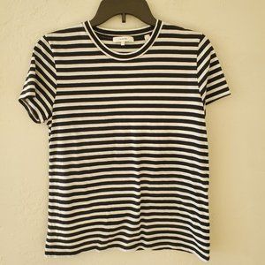 Vince Women's T-shirt Size Large Black White Stripes Short Sleeve Cotton Stretch